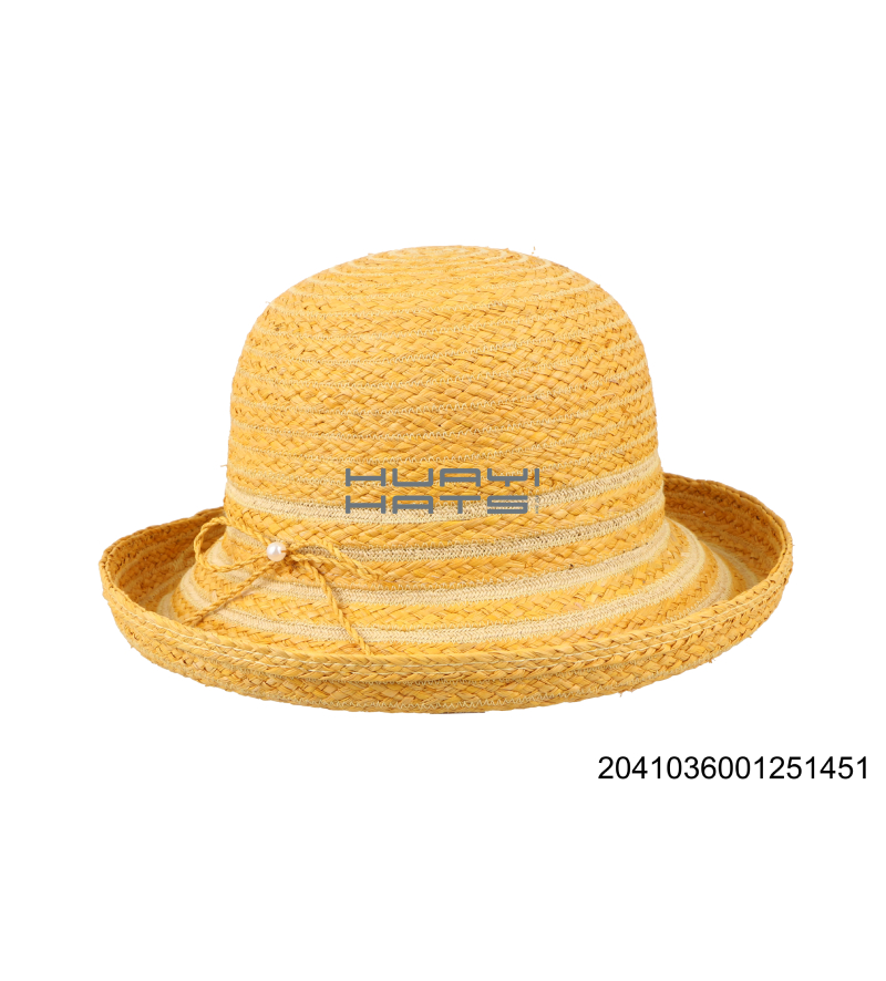 Children Yellow Straw Hat Yellow Brim Bowler Hat For Toddler