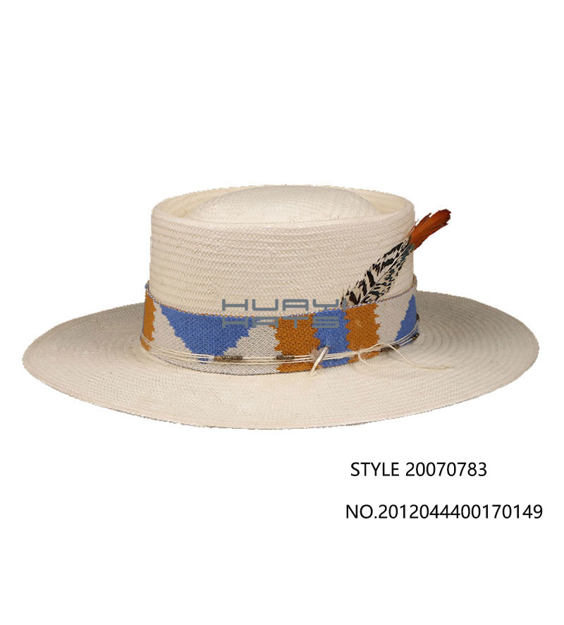 Paper Straw Hat Off White Pork Pie Style Hat With Feather