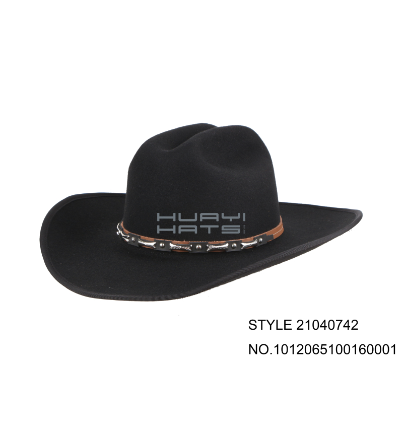 Mens Black Felt Cowboy Hat Stiff Wide Brim 100% Wool