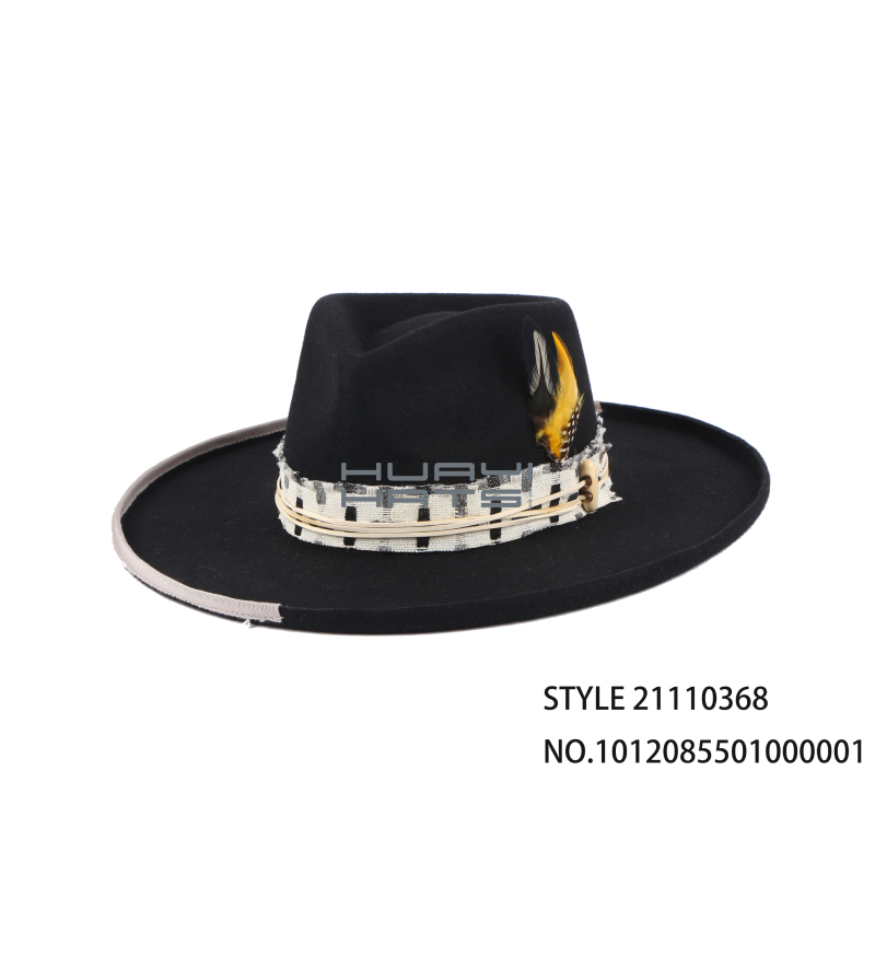 Black Stiff Brim Fedora Hat Wide Brim Hat Mens Style