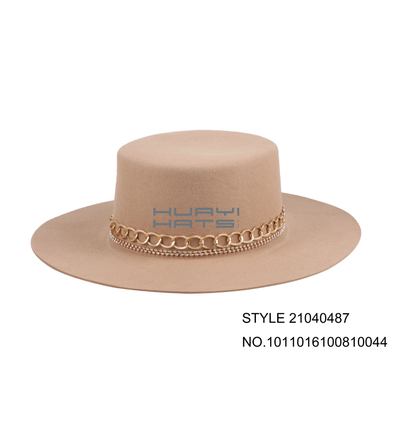 Womens Tan Wide Brim Wool Felt Boater Hat With Brighton Hatband