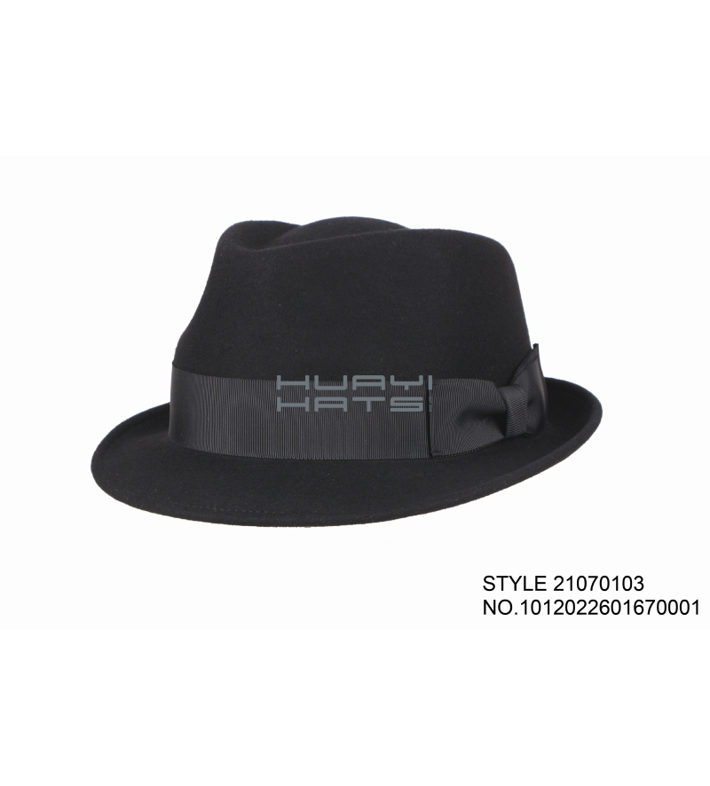 Mens Wool Felt Trilby Fedora Hat With Black Grosgrain Ribbon