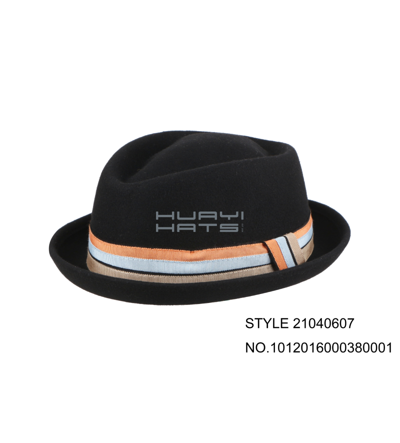 Black Stingy Brim Fedora Hat With Grosgrain Ribbon & Diamond Shape For Men 