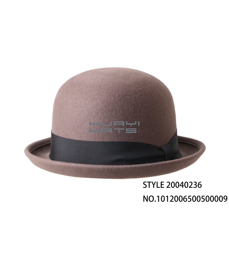 Wool Felt Bowler Hat With Black Bowknot For Ladies & Womens