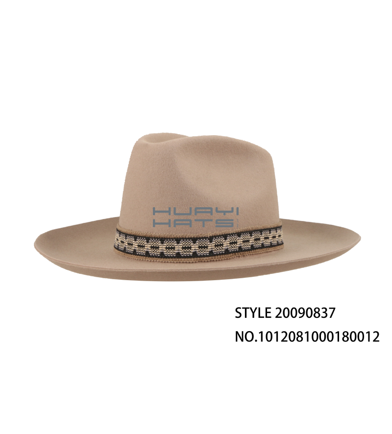 Mens Wool Felt Fedora Hats Beige Wide Brim High Quality Hat