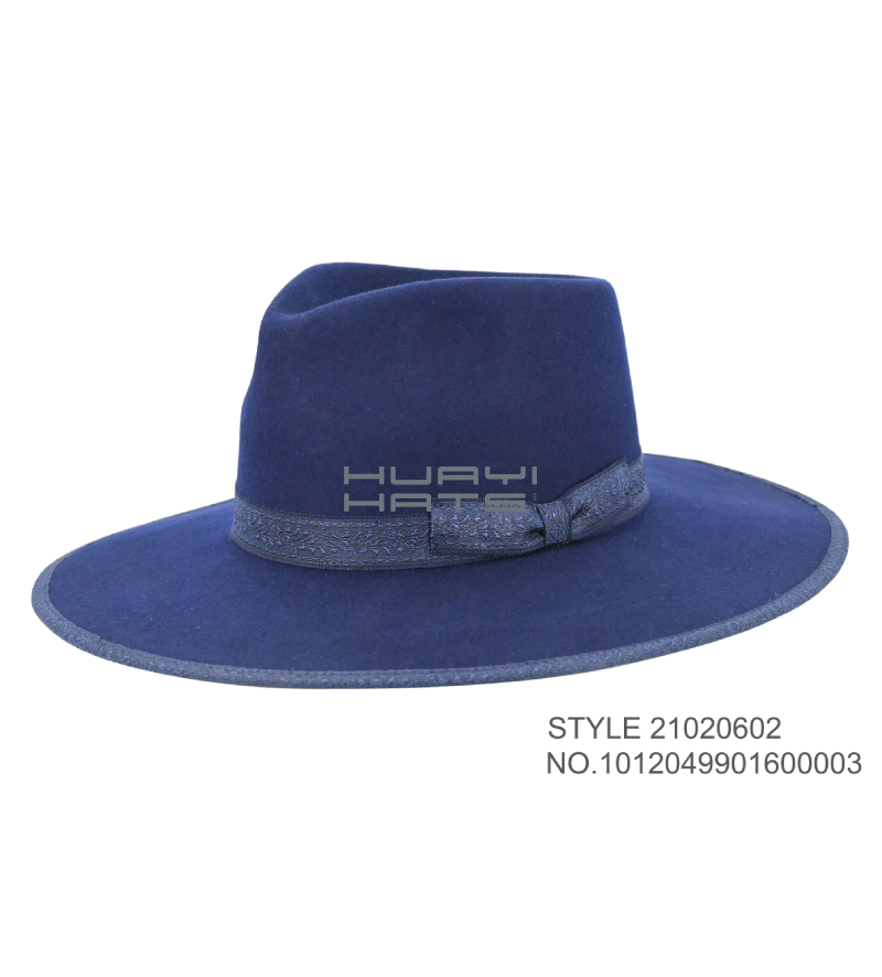 Mens Navy Blue Fedora Wide Brim Hat Customized Size For You