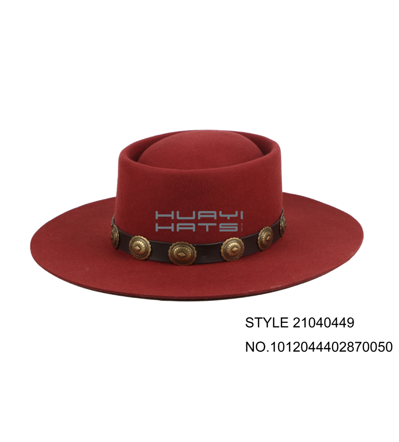Womens Red Wide Brim Fedora Porkpie Hats Customized Size For Your Head