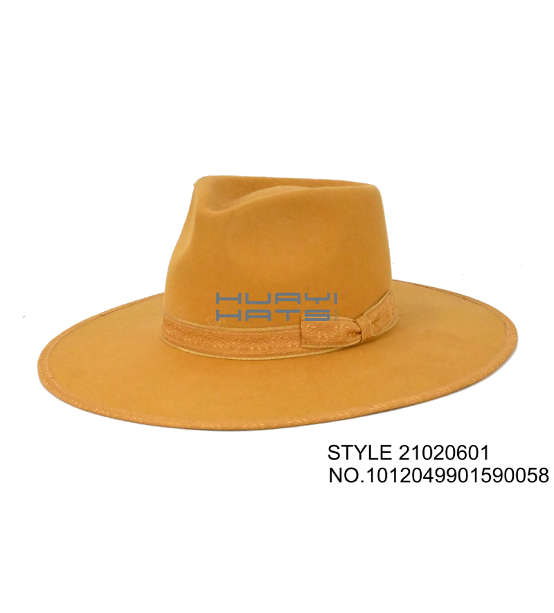 Womens Wide Brim Yellow Fedora Hat With Yellow Hatband