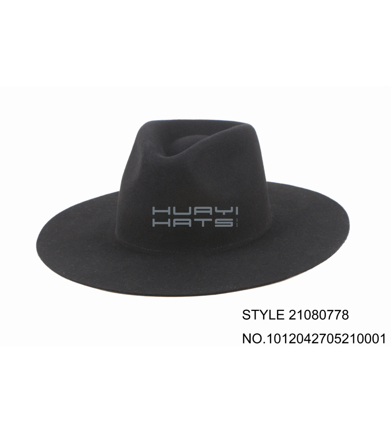 Blank Black Flat Brim Fedora Hat Wool Felt Wide Brim Hat