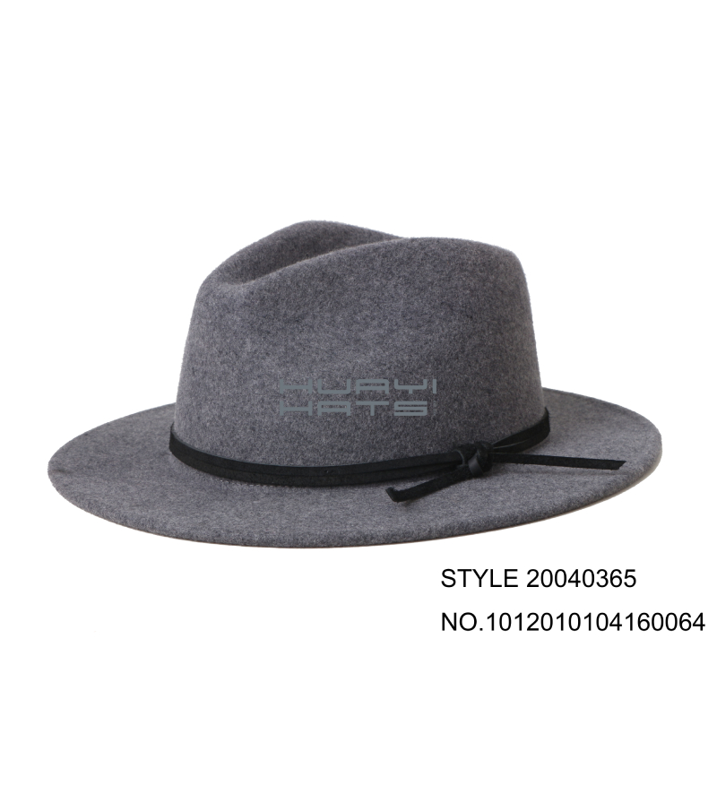 Mens Grey Fedora Medium Wide Brim Hat With Black Narrow Hatband