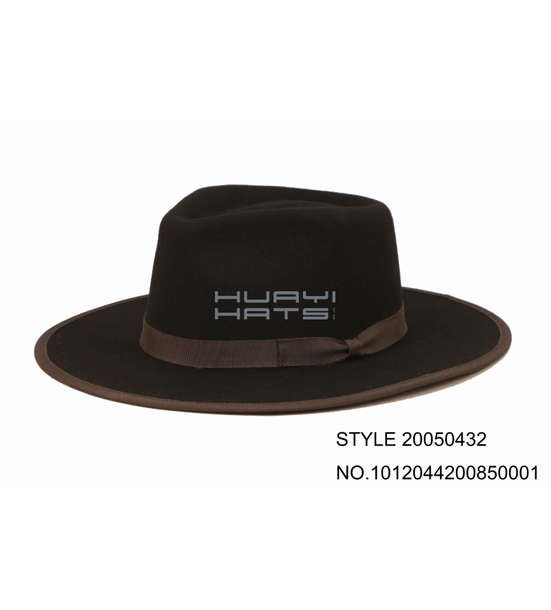 Teardrop Fedora Hat Black Wide Brim Mens Dress Hat With Grey Trim & Hatband