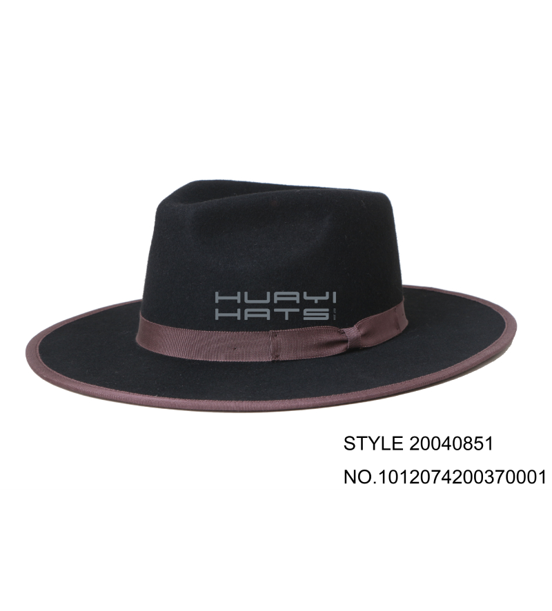 Womens Black Felt Fedora Hat With Purple Bowknot & Trim Customized Size
