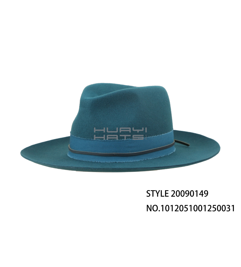 Wide Brim Green Fedora Hat With Wide Green Hatband For Men