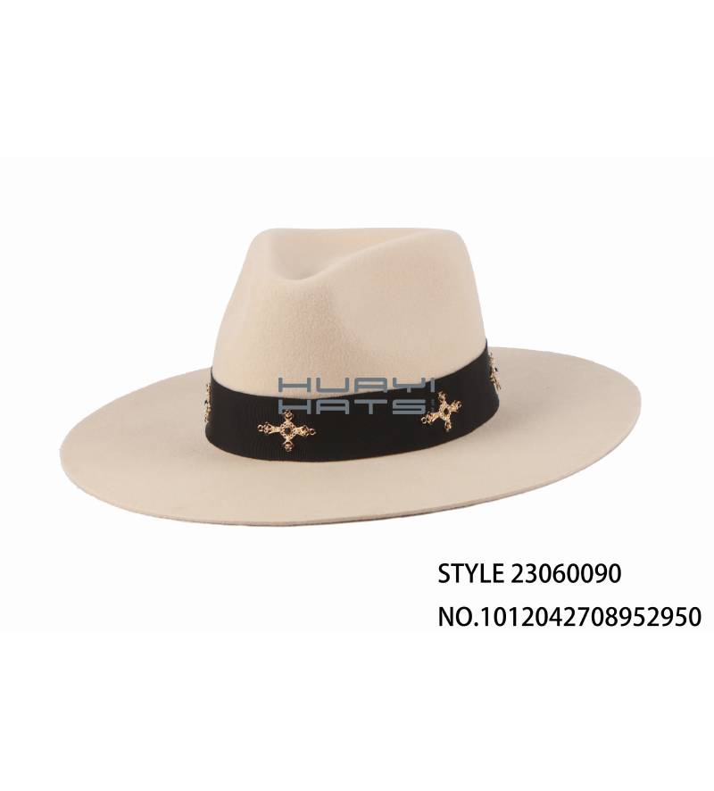 Custom A variety of colors Wide Brim 100% Australian Wool Felt Fedora Hats With Metal Buckle Hat Strap