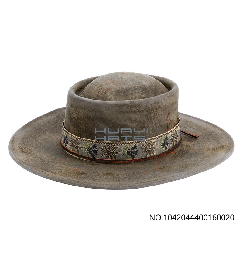 Mens Wide Brim 100% Australian Wool felt Distressed Pork pie Fedora Hats With high-quality Grosgrain Ribbon 