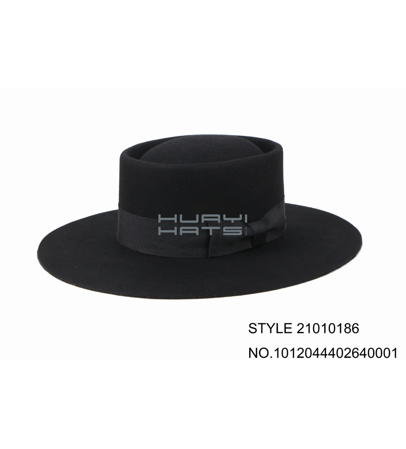 Black Wool Wide Brim Pork Pie Hat With Wide Black Hatband Fedora Hat