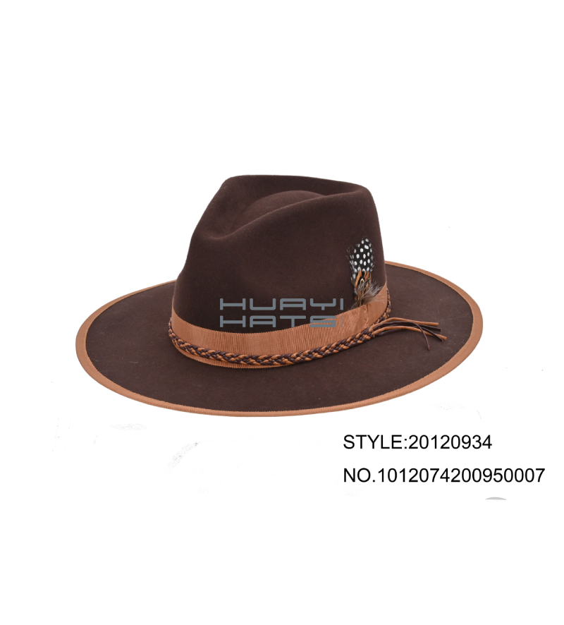 Brown Wide Trim Wool Felt Fedora Hats With Hatband And Trim For Womens And Mens 