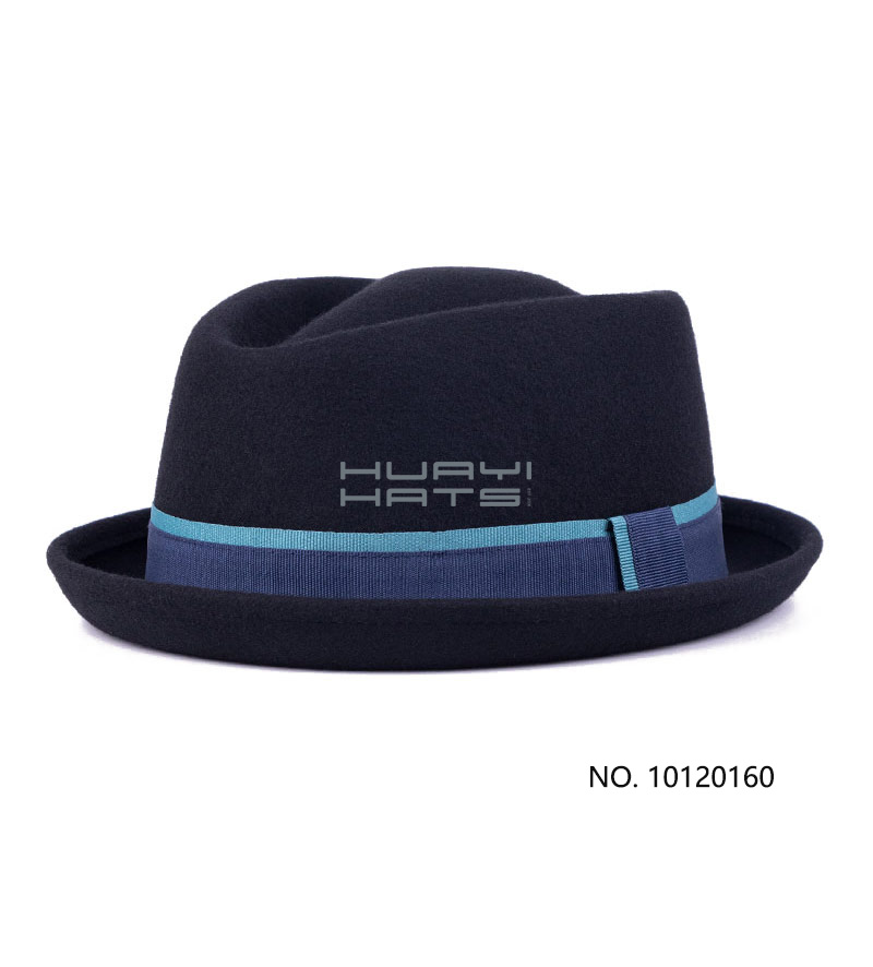 Boys Fedora Hat With Blue Hatband & Short Curled Brim
