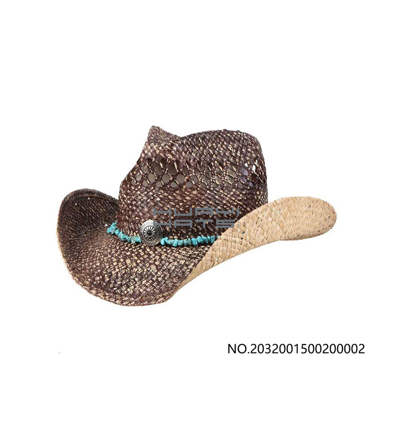 Straw Cowboy Hat With Vented Crown Raffia Fabric