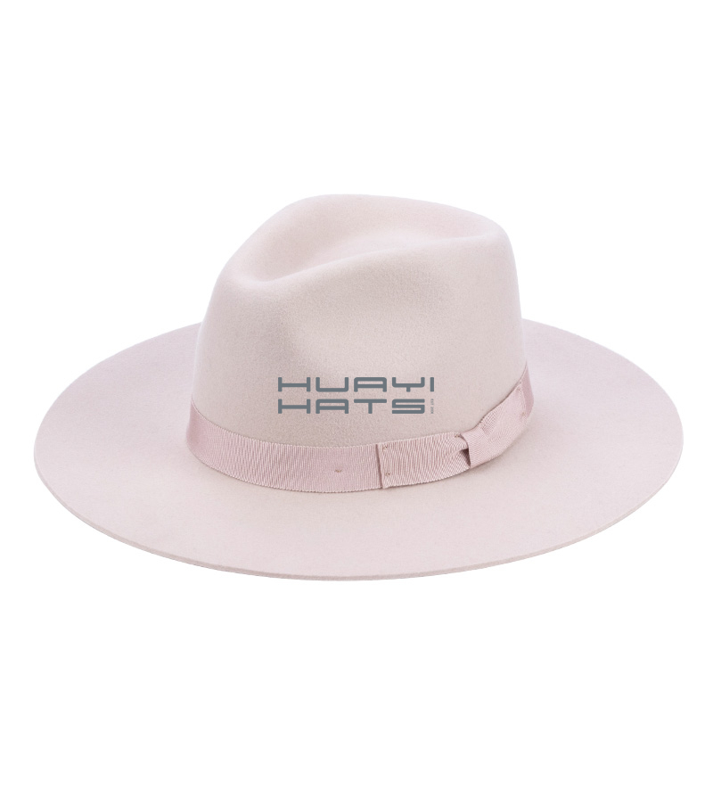 Blush Pink Fedora Hat With Pink Hatband For Womens