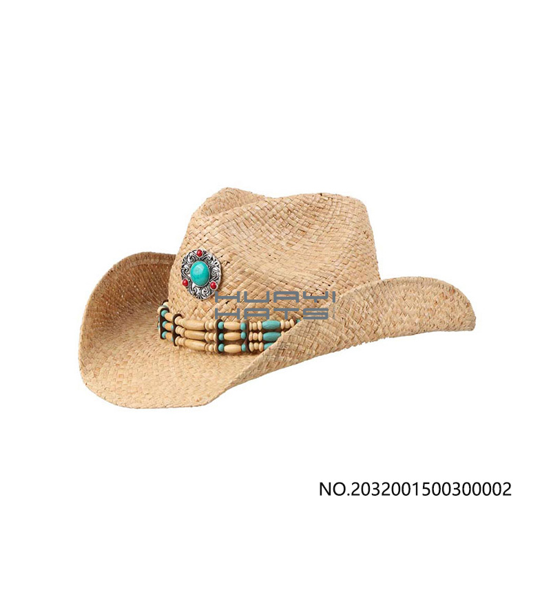 Beige Straw Cowgirl Hat With Bling Raffia Straw Material