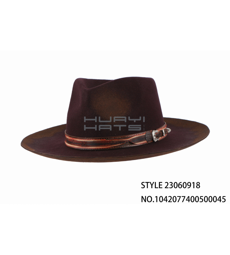 Custom Distressed Brown Men's Raised Brim Fedora Hat