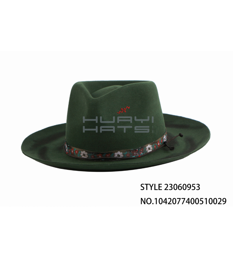 Custom Distressed Green Men's Raised Brim Fedora Hat