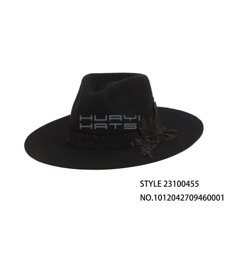 Custom Classic Black Wide Brim Fedora Hat For Men And Women