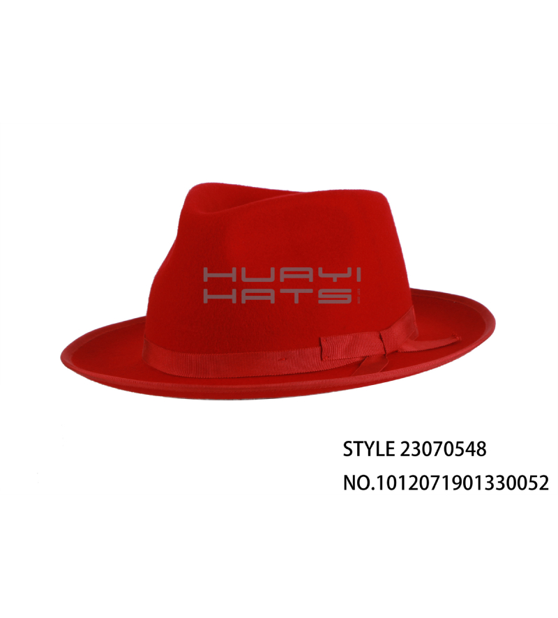 Custom Short Brim Red Fedora Hat For Ladies 