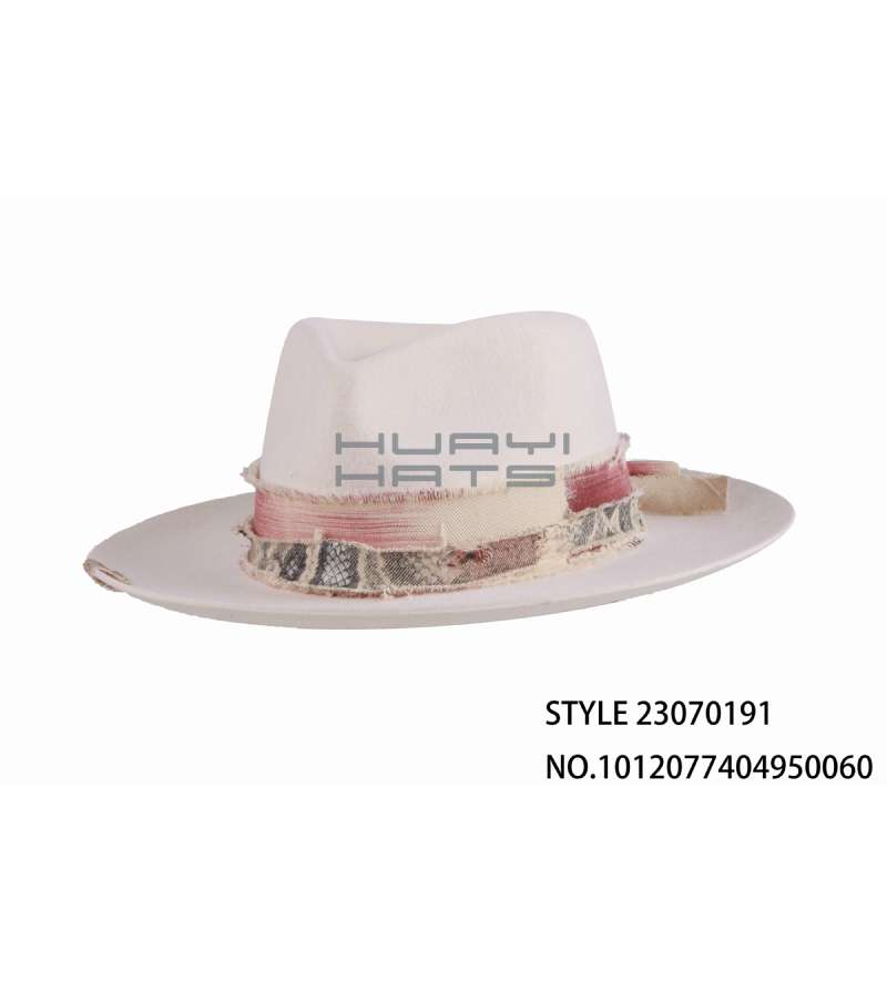 Custom Raised Brim Fedora Hat With Wide Decorative Hatband