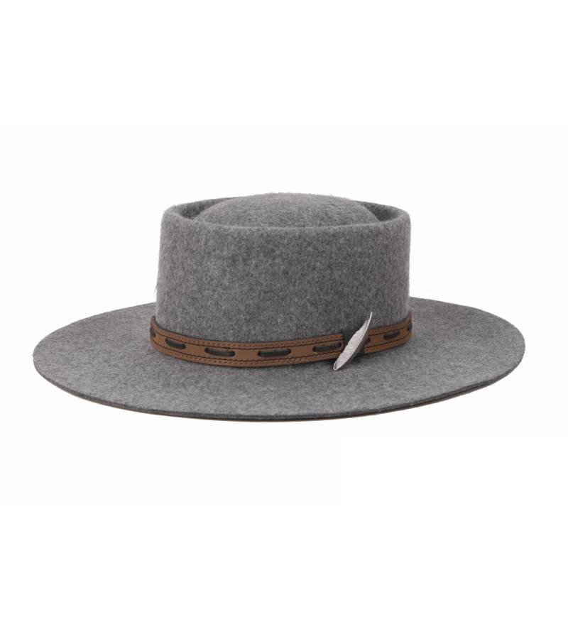 Fashion Gray Pork Pie Hat With Leather Hat Strap Wholesale